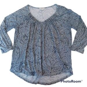 𝅺lucky Brand Blue Paisley Peasant Top Size Small